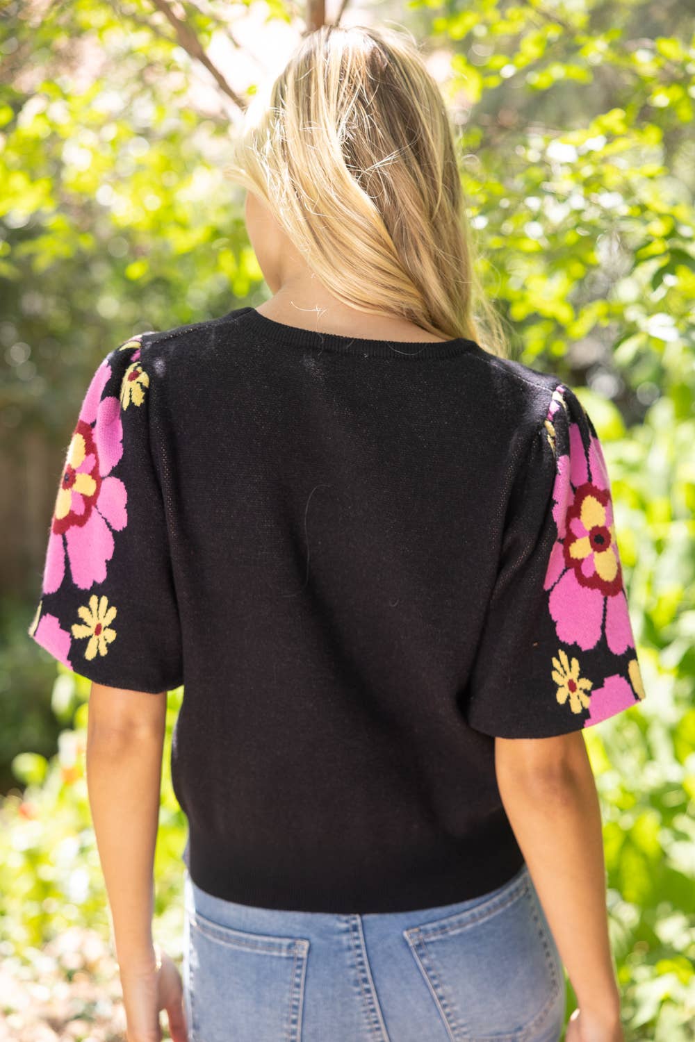 Floral Print Bubble Sleeve Knit Top