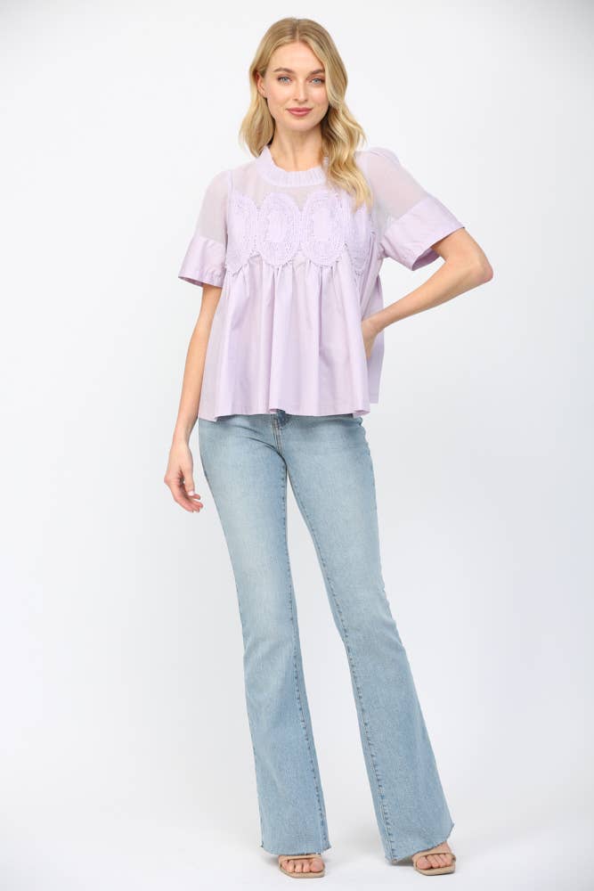 Mesh Combined Top with Appliqué