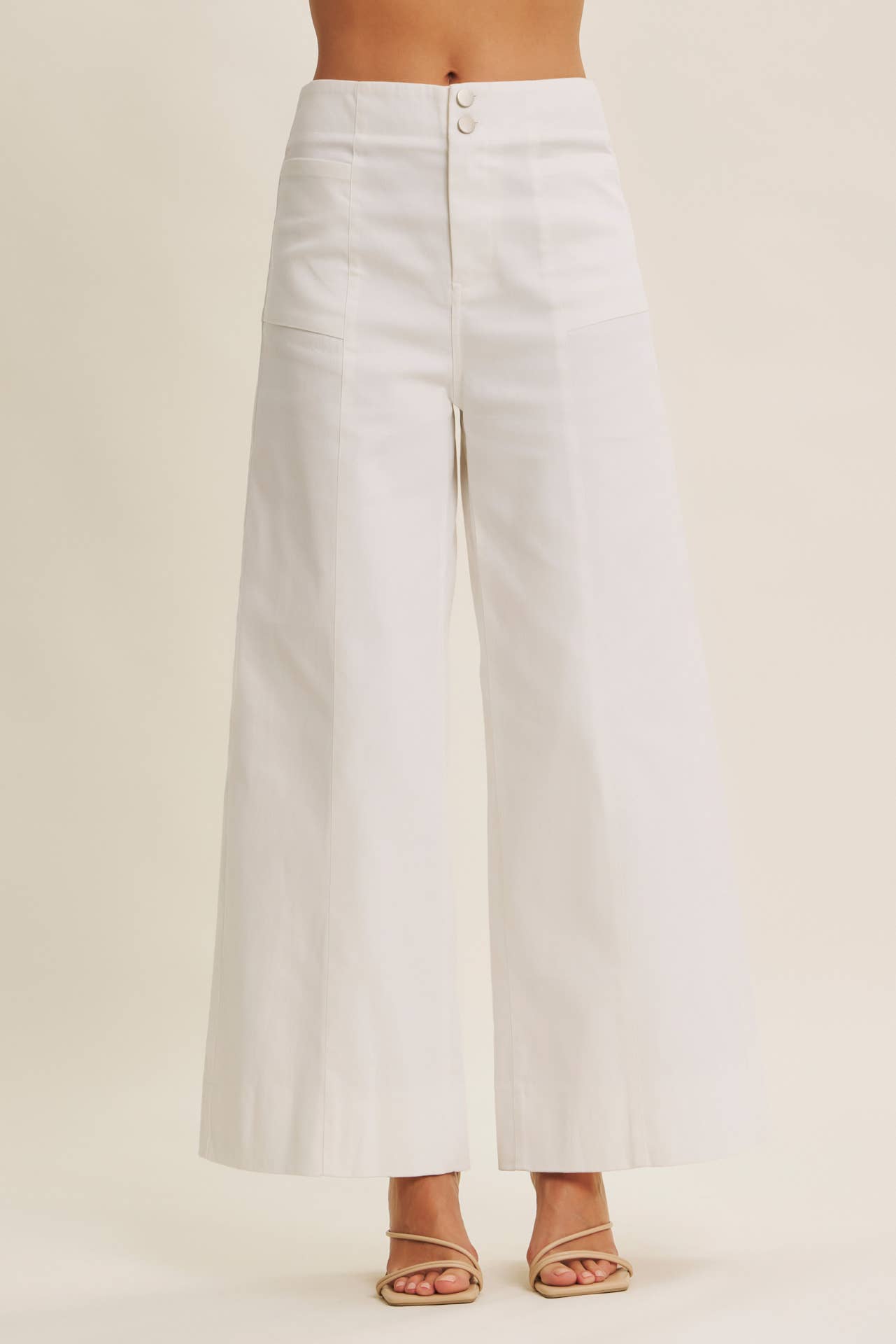 Off White Stretchy Wide Leg Ankle Length Pants