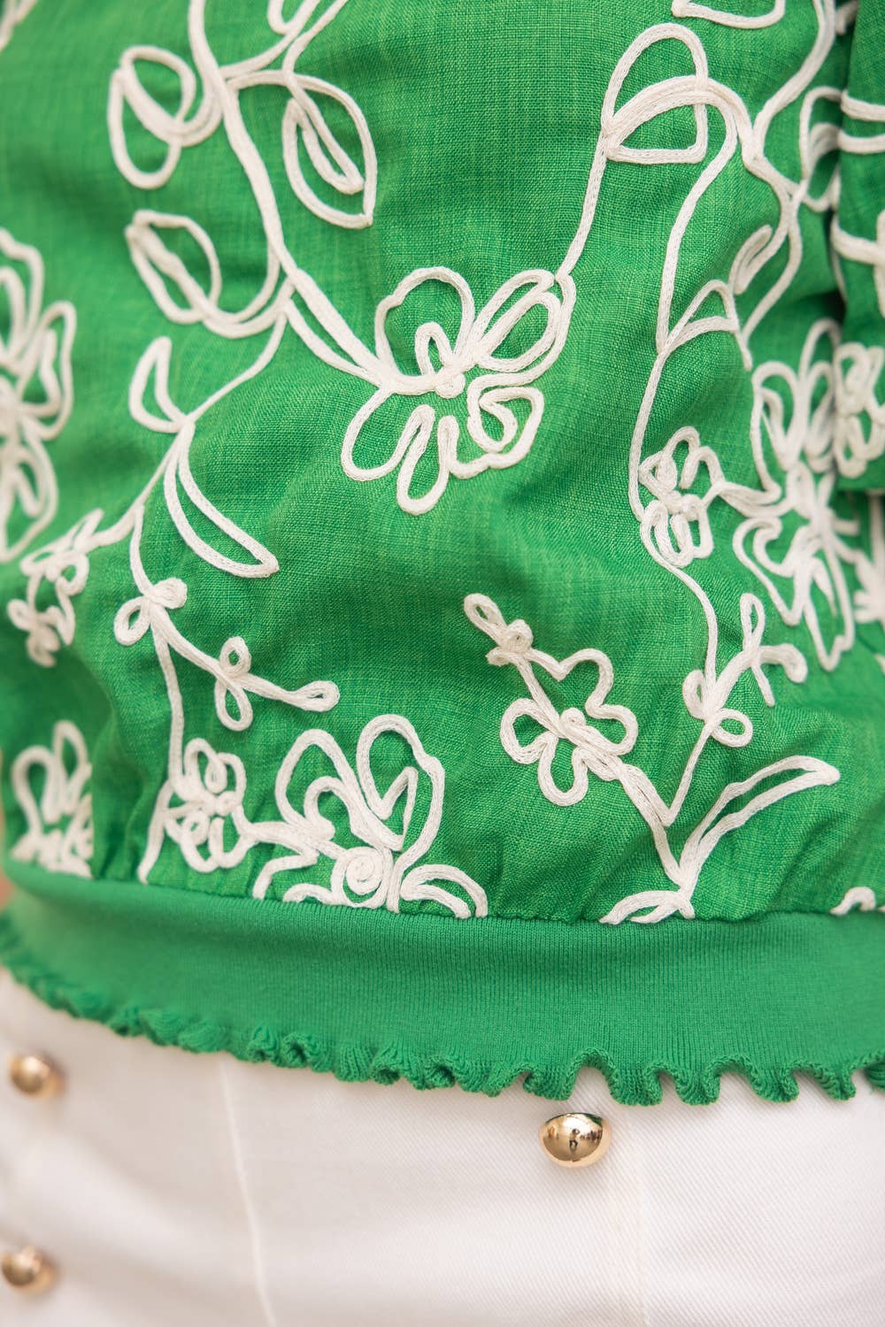 Floral Embroidered Bubble Sleeve Top
