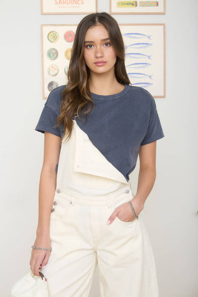 Exposed Seam Short Sleeve Knit Top