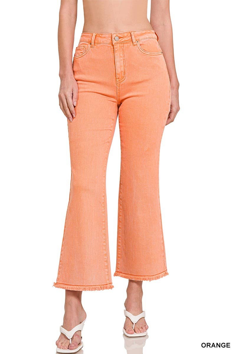 Acid Washed High Waist Frayed Hem Bootcut Pants