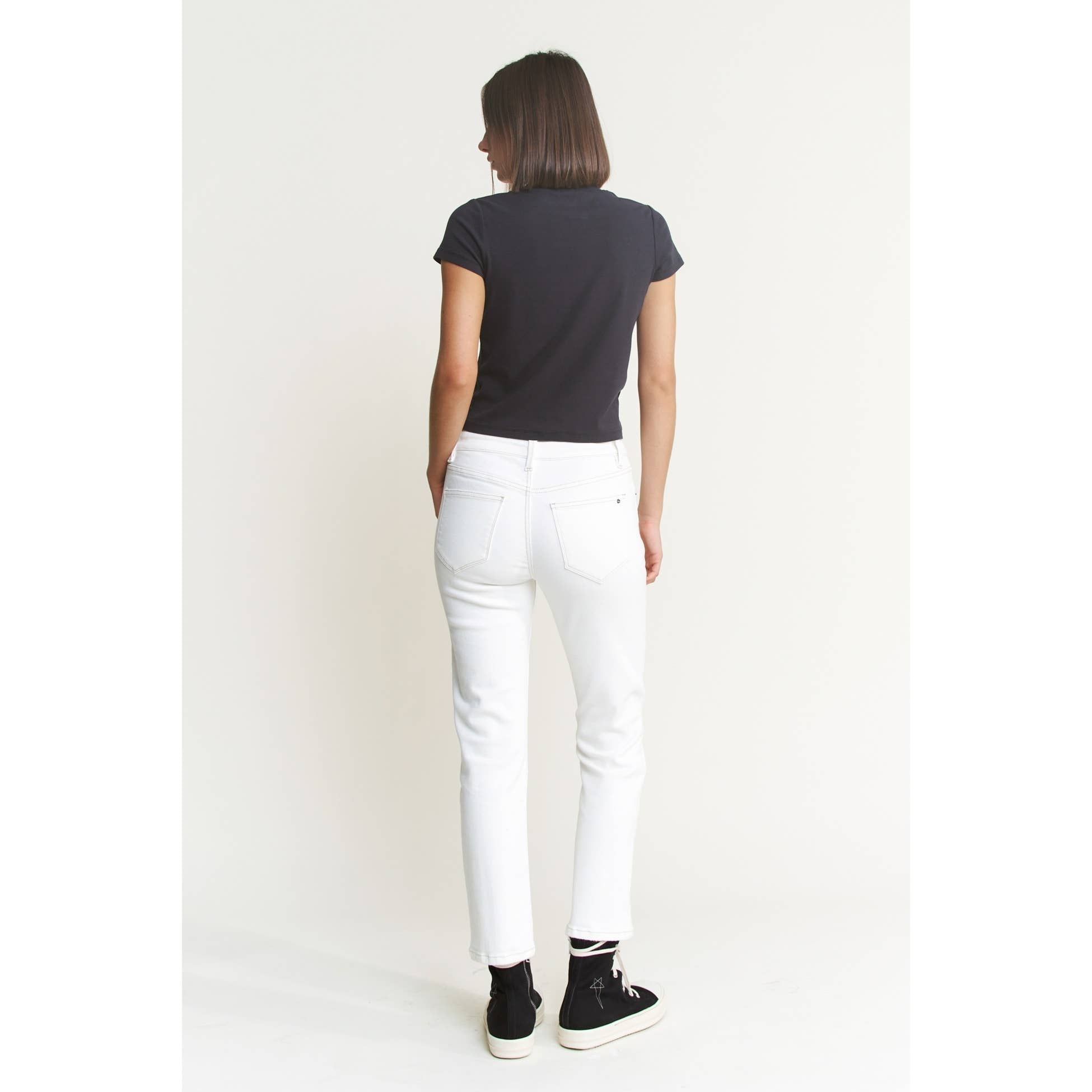 White Mid Rise Straight Leg Jean