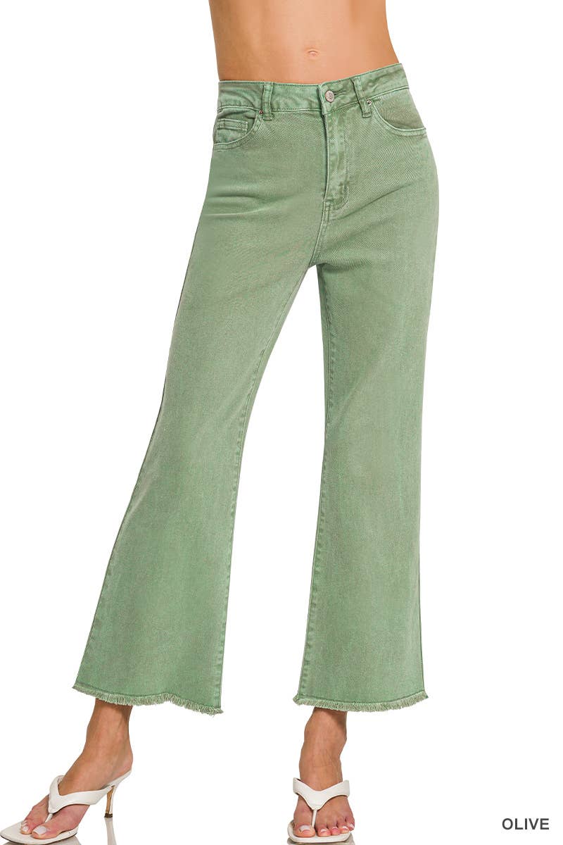 Acid Washed High Waist Frayed Hem Bootcut Pants