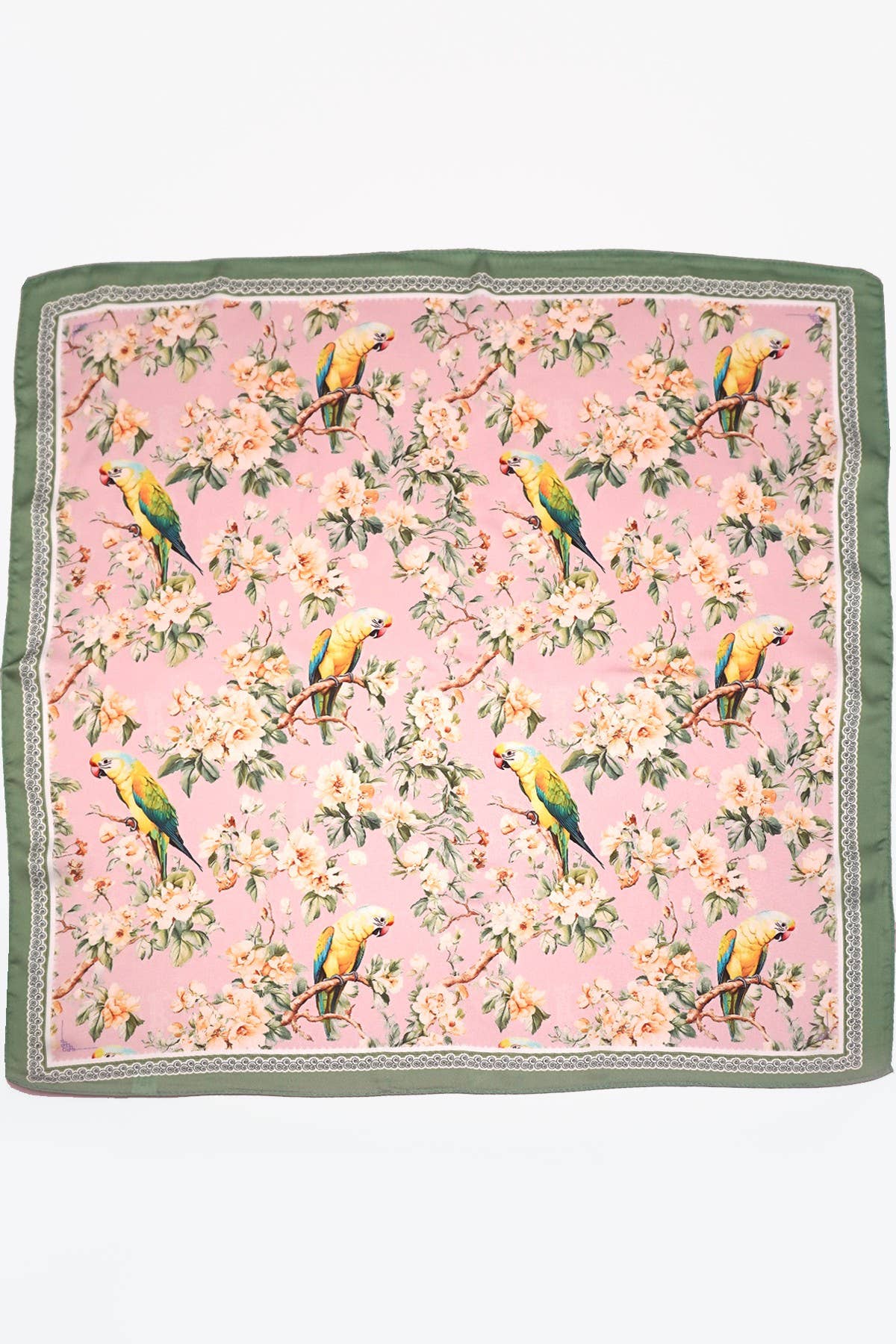 Floral Bird Print Silky Feel Bandana Scarf