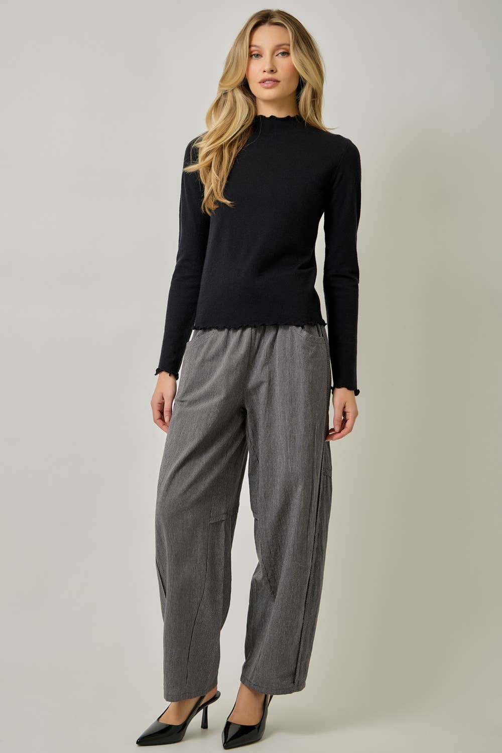 Lettuce Edge Mock Neck Sweater Top