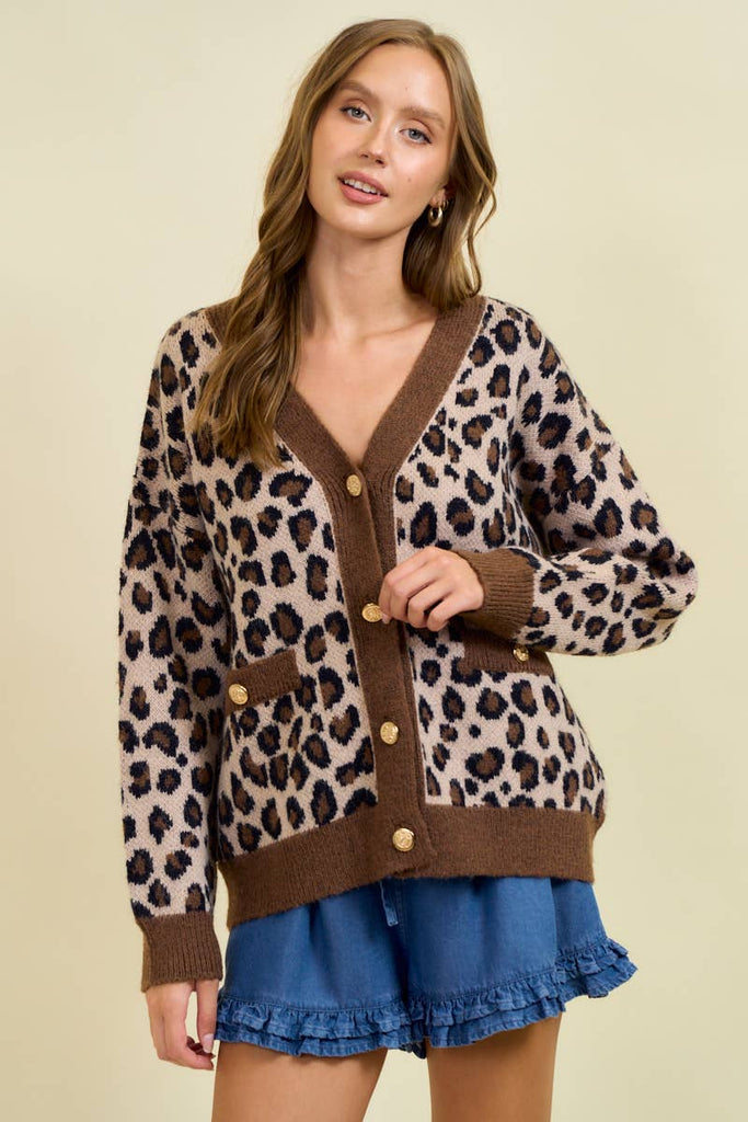 Leopard Print Knit Cardigan Sweater