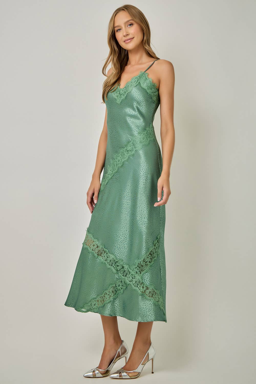 Brown Leopard Textured Satin Midi Slip Dress