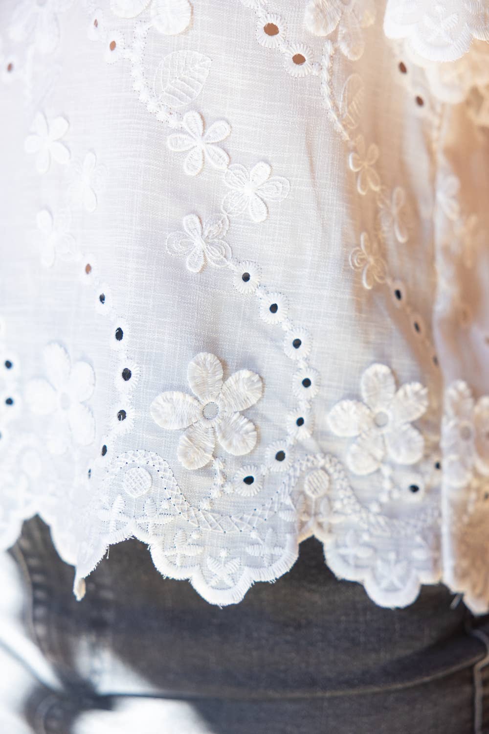 Self Tie Floral Eyelet Scallop Detailed Top