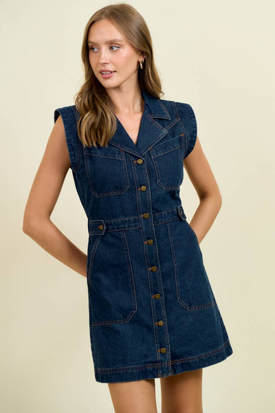 BUTTON DOWN DARK DENIM MINI DRESS