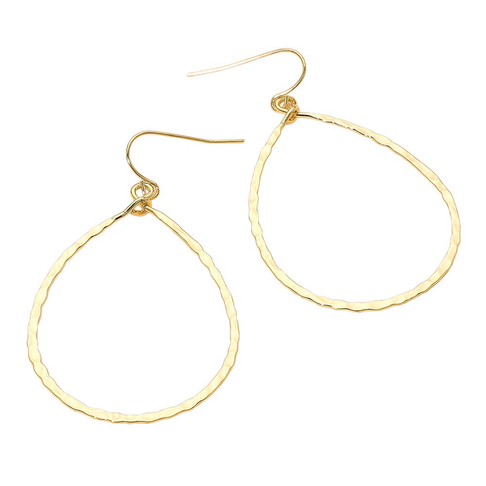 Brass Metal Hammerd Teardrop Dangle Earrings