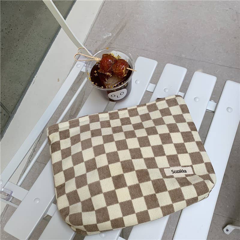 Large Checkered Cosmetic Makeup Bag