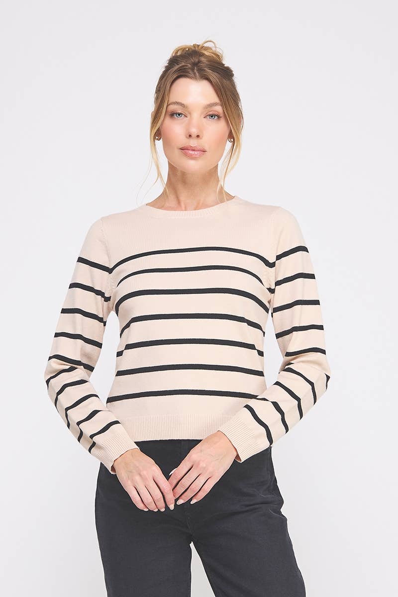 Sand/Black Fine Gauge Striped Sweater