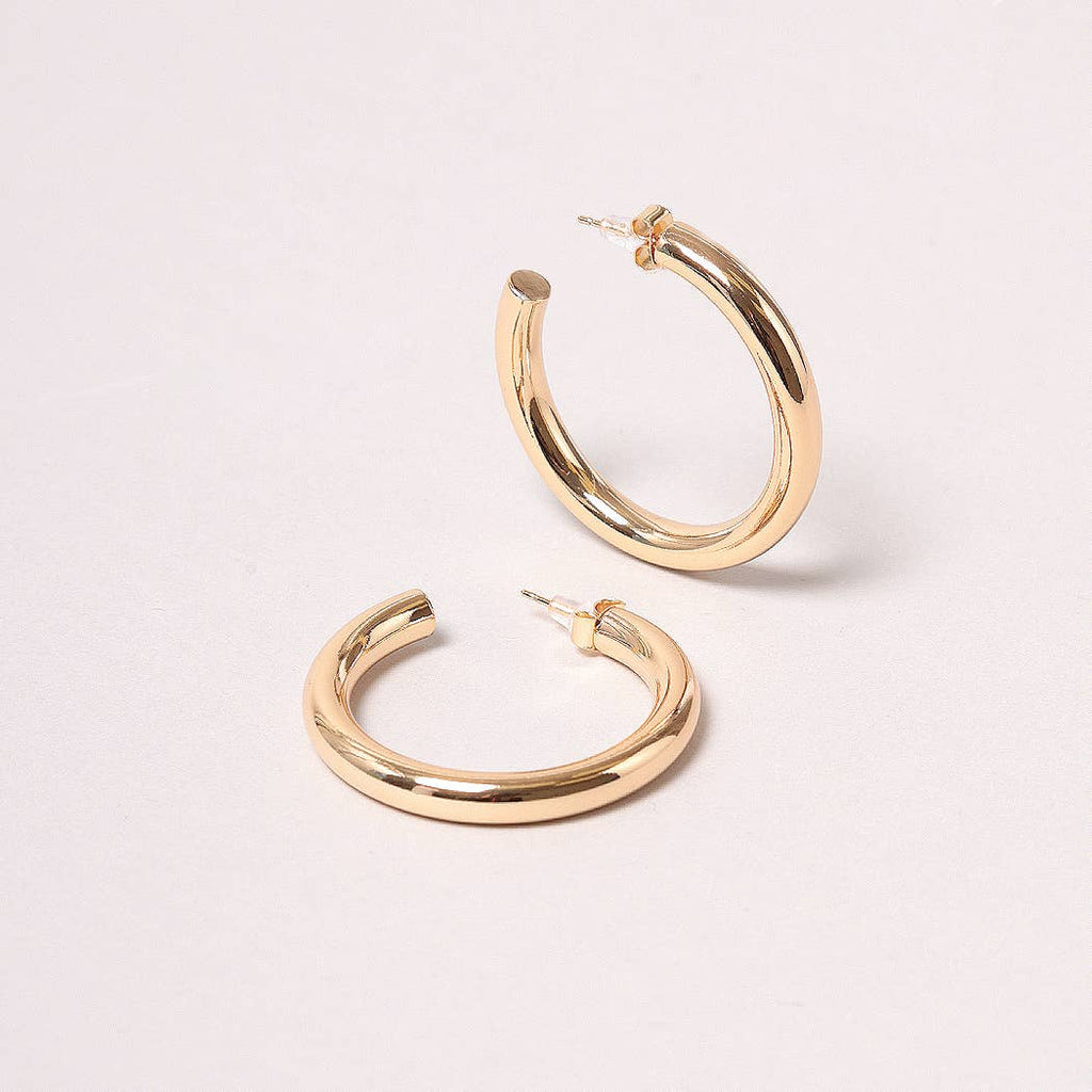 14K Gold-Dipped Metal Post Hoop Earring
