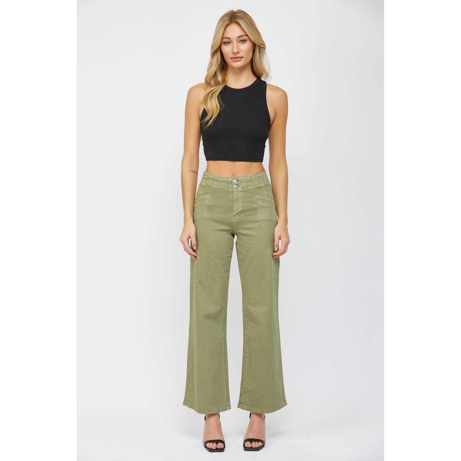 Olive High Rise Wide Leg Pants