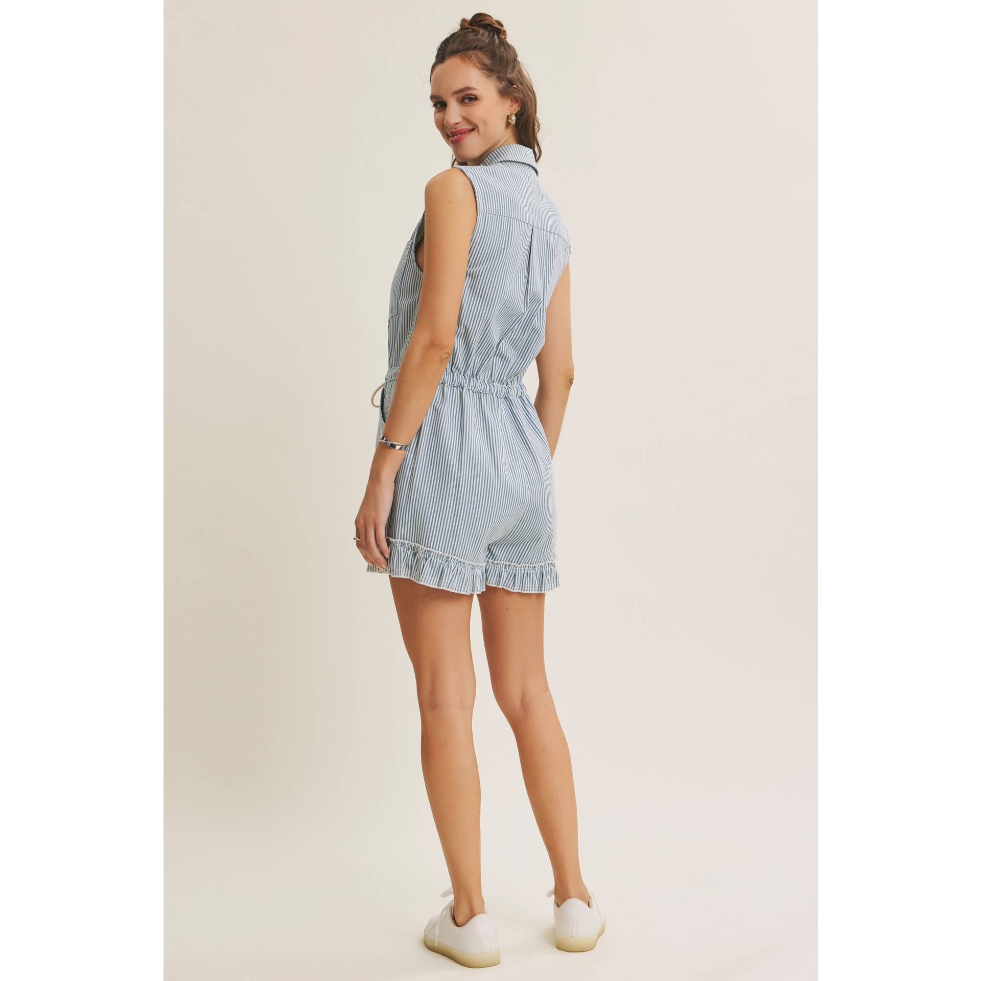 Stripe Denim Button Front Romper