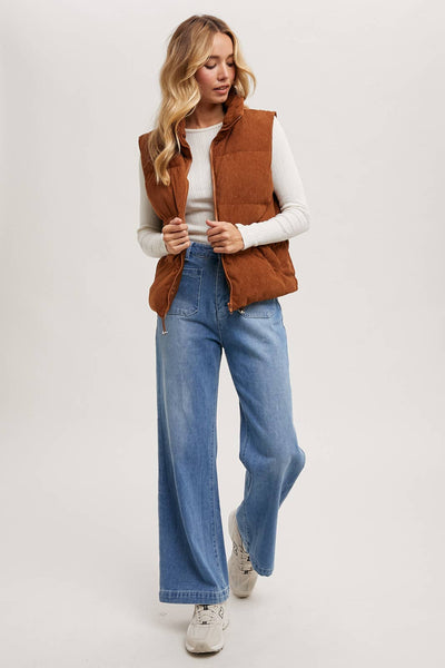 Corduroy Puffer Zip Front Vest