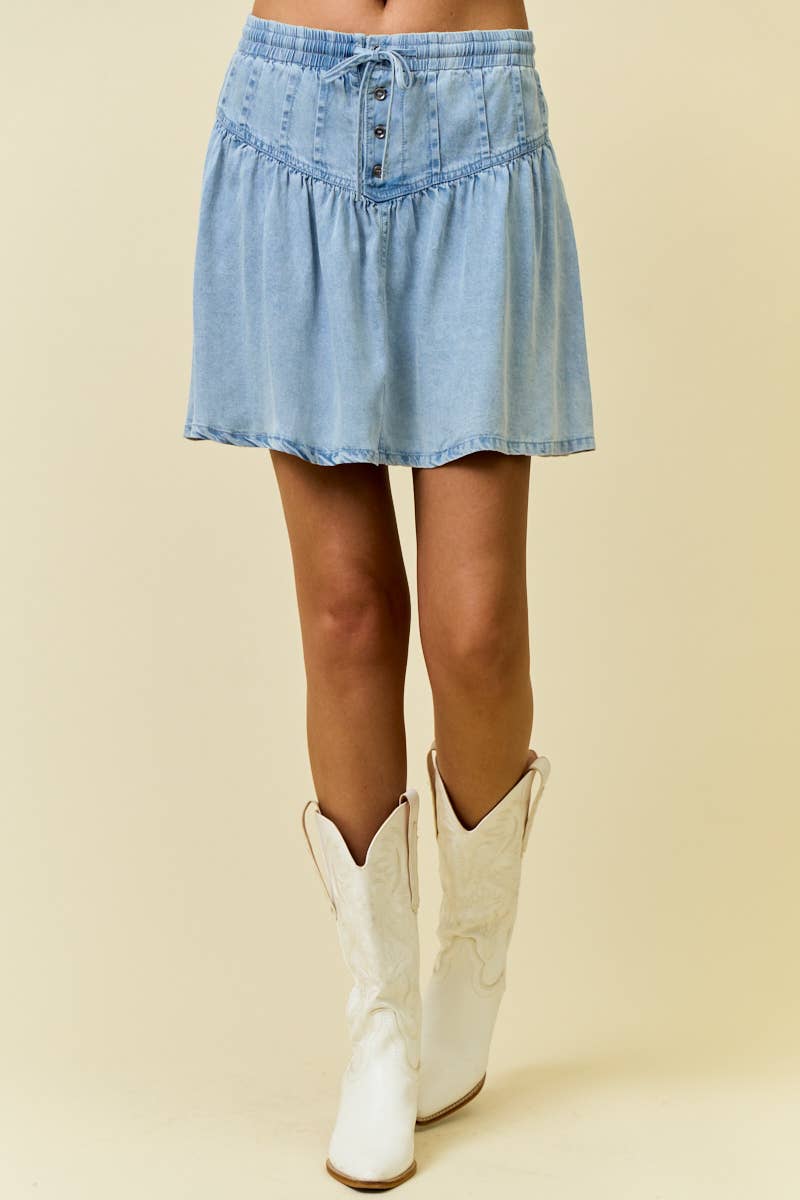 DENIM PLEATS MINI SKIRT
