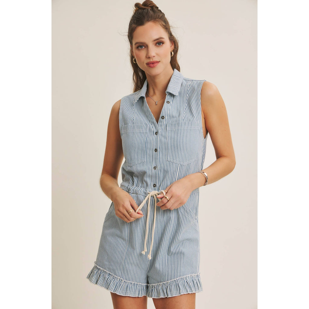 Stripe Denim Button Front Romper