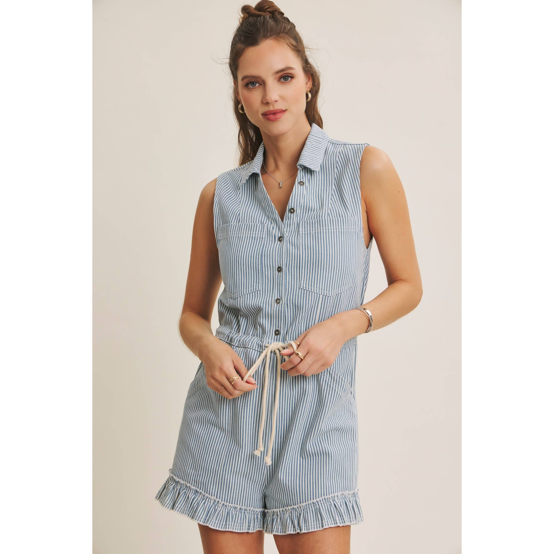 Stripe Denim Button Front Romper