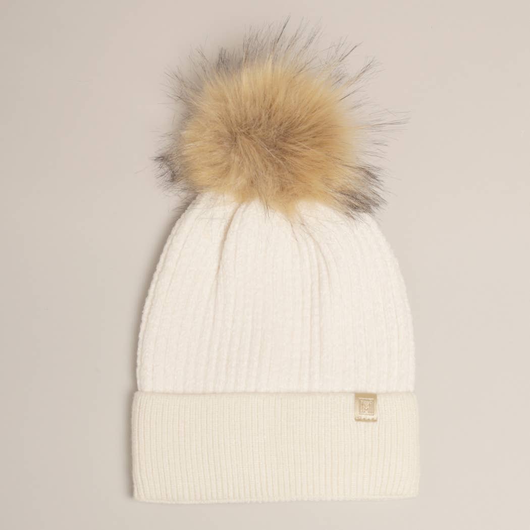 Chenille Cuff Beanie with Pom Pom