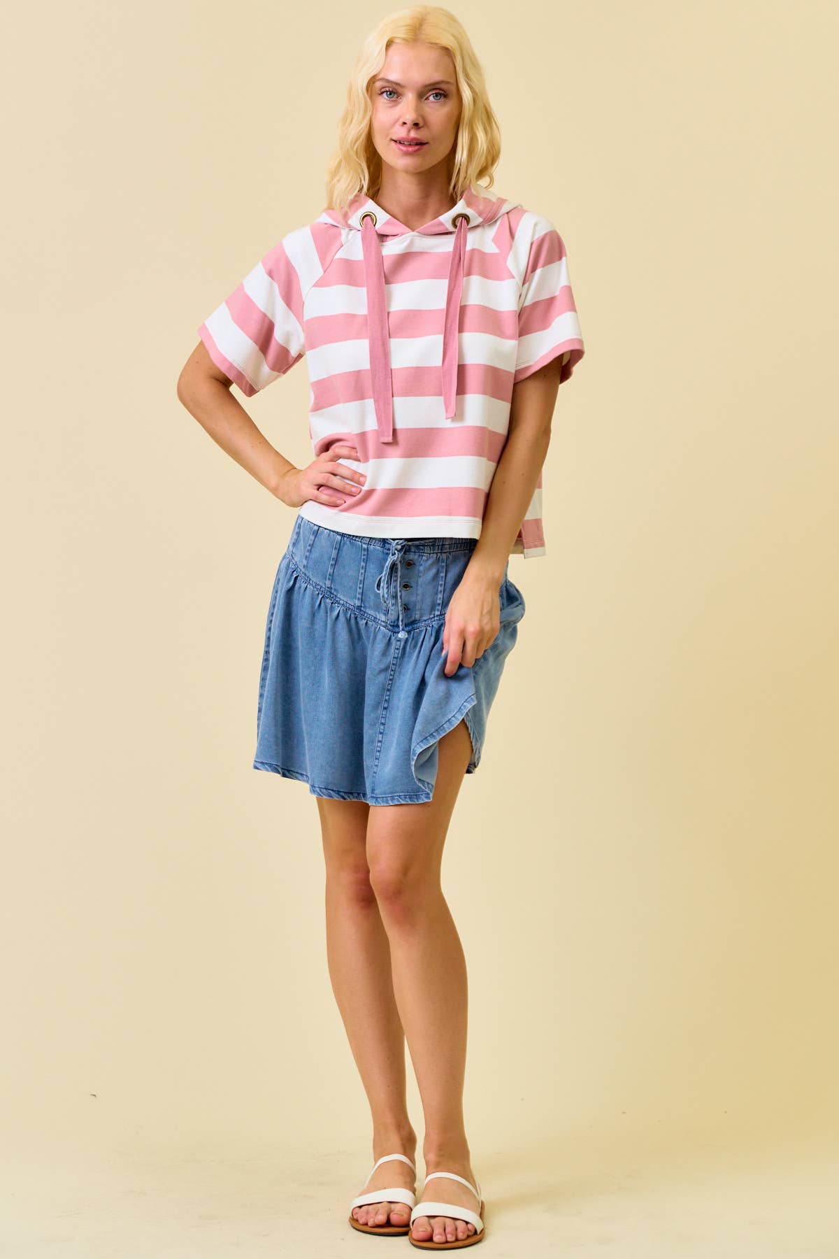 DENIM PLEATS MINI SKIRT