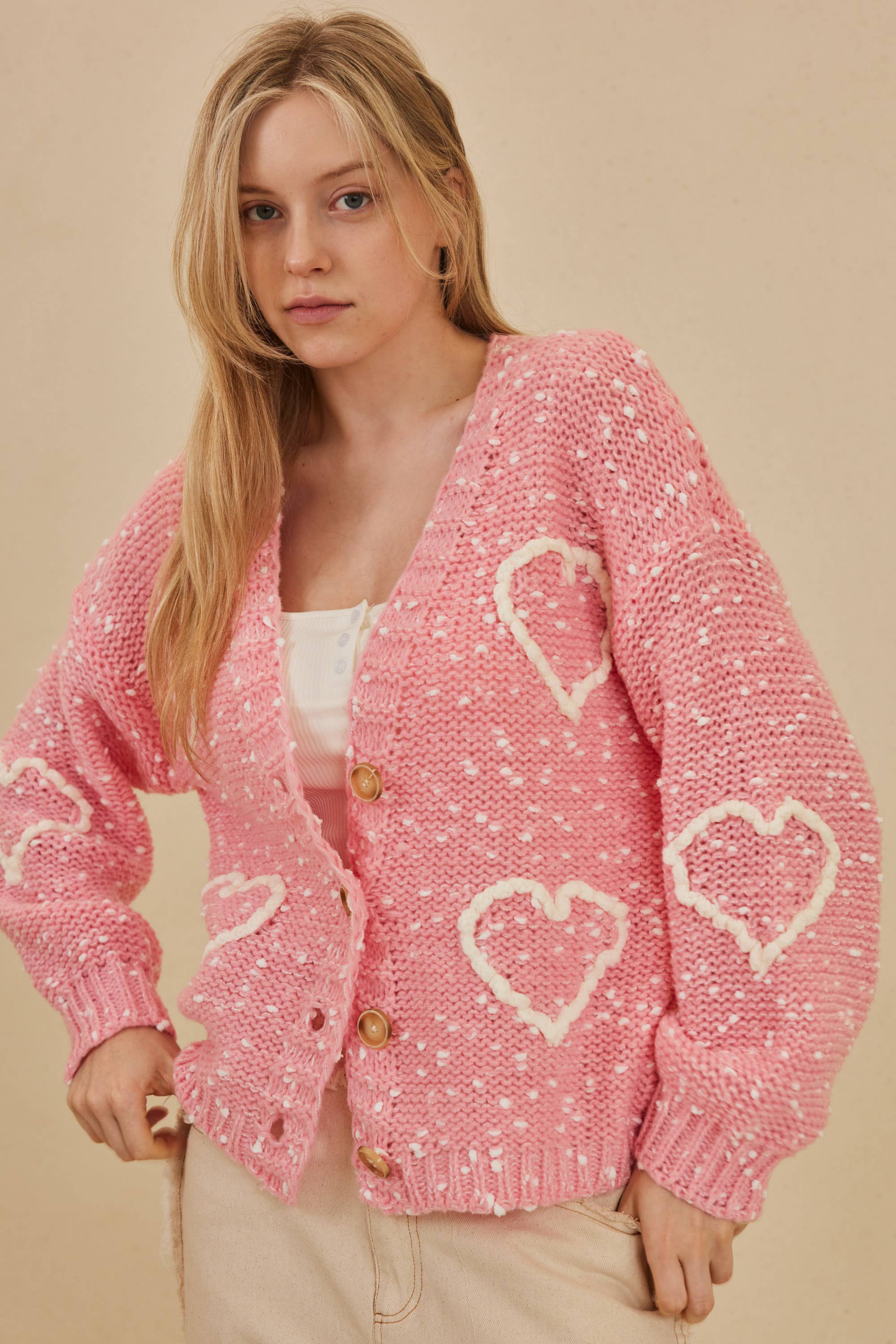 Pink Cardigan with Heart Overstitch
