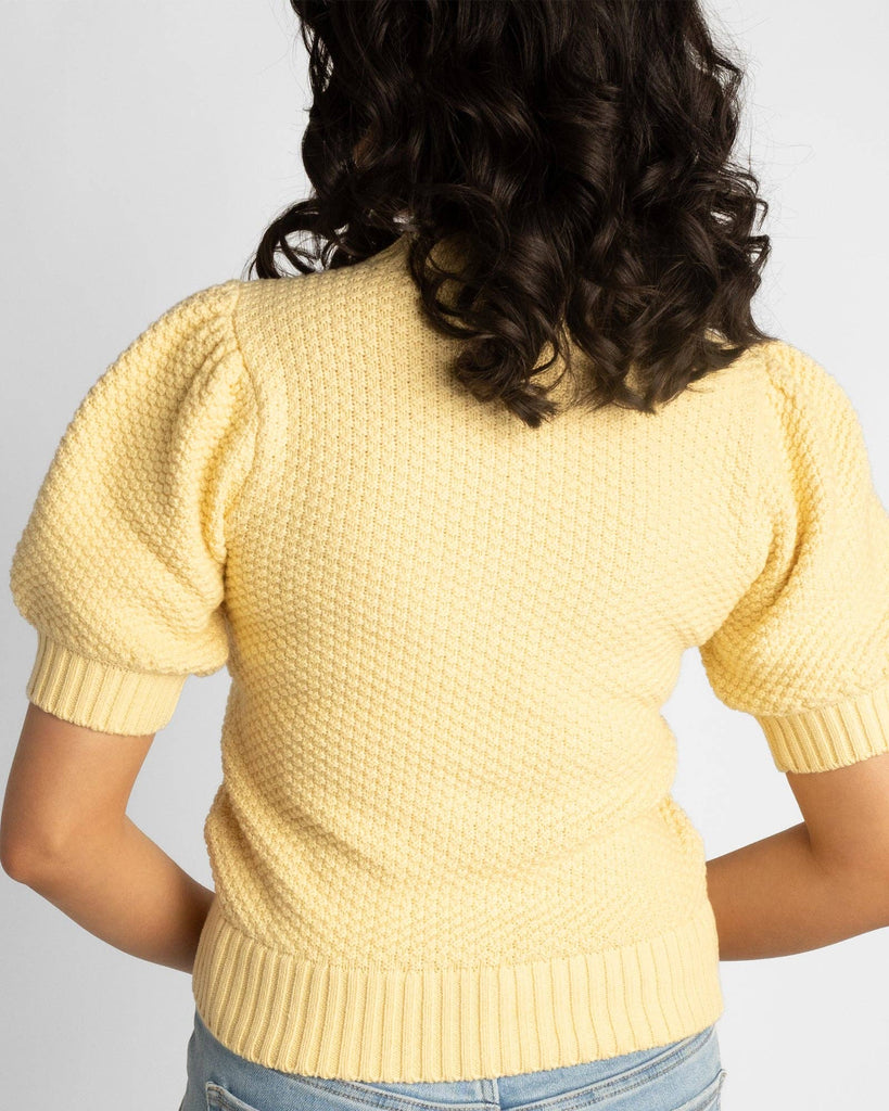 Yellow Textured Short Sleeve Sweater