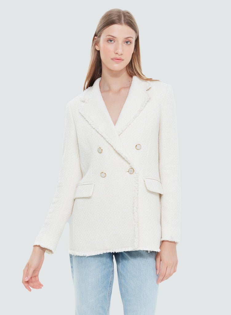 Black Tape Ivory Frayed Hem Boulce Blazer