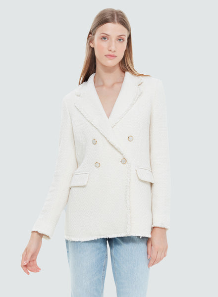 Black Tape Ivory Frayed Hem Boulce Blazer
