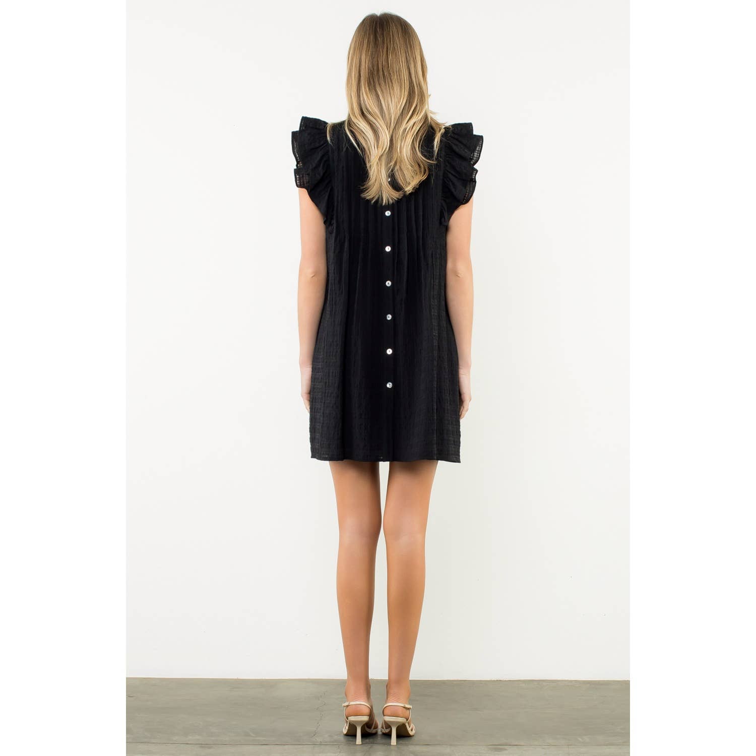 Button Back Flutter Sleeve Dress