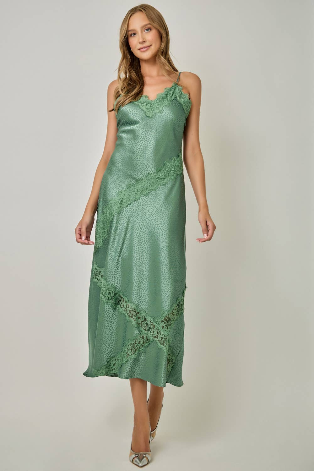 Brown Leopard Textured Satin Midi Slip Dress