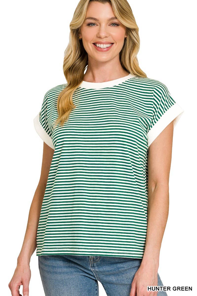 Stripe Contrast Trim Top