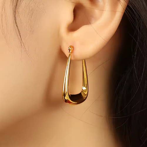 18K Stainless Steel Bubble Triangular Huggie Hoop Earrings