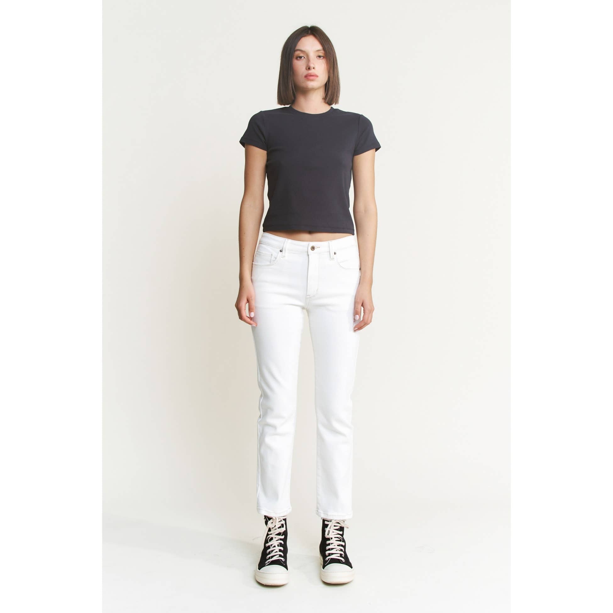 White Mid Rise Straight Leg Jean