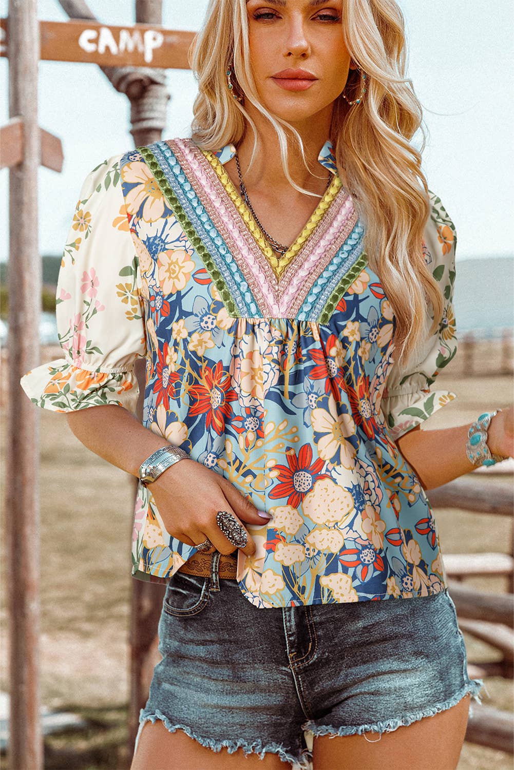 Boho Crocheted Floral Blouse