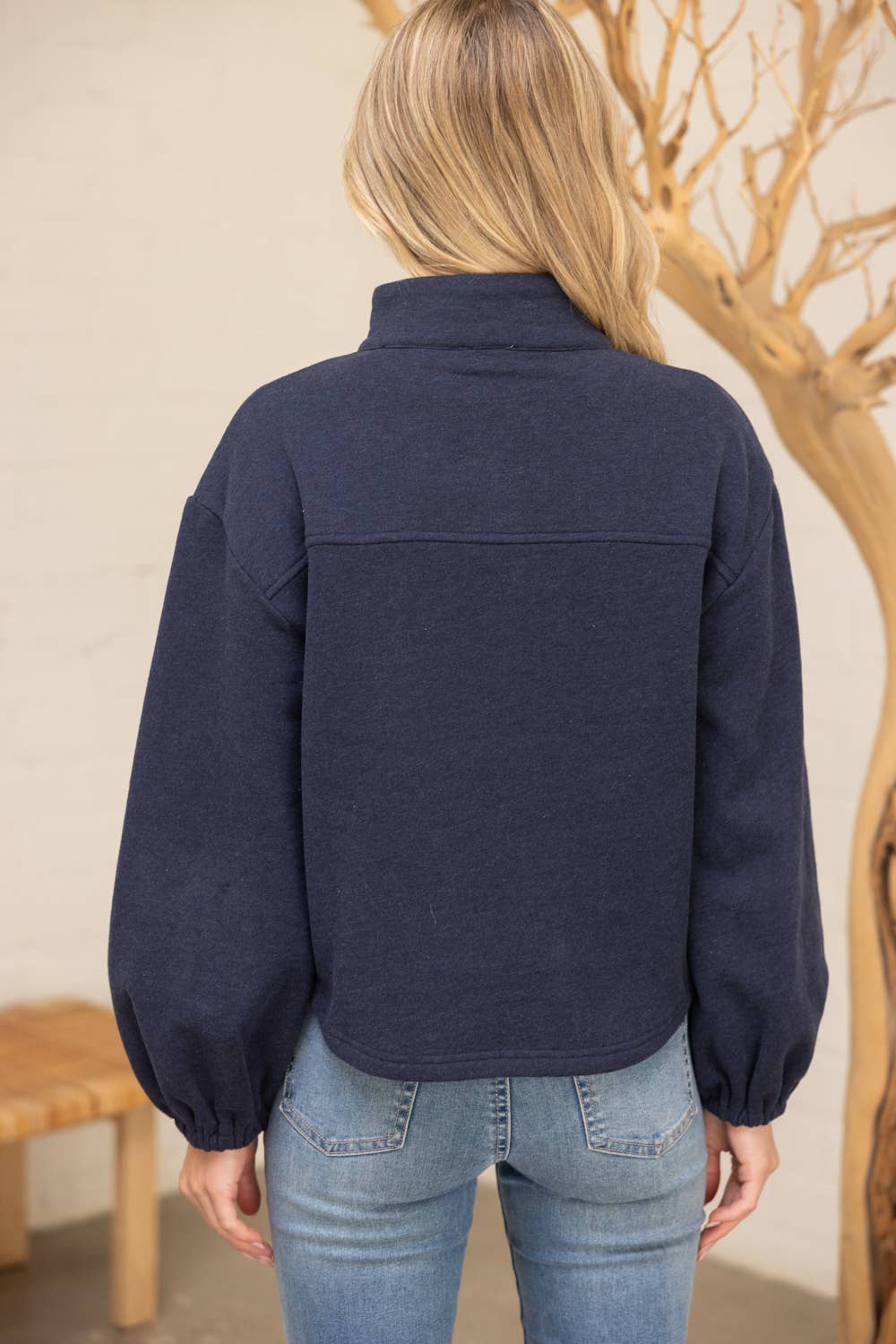 Navy Blue Quarter Snap Button Sweatshirt