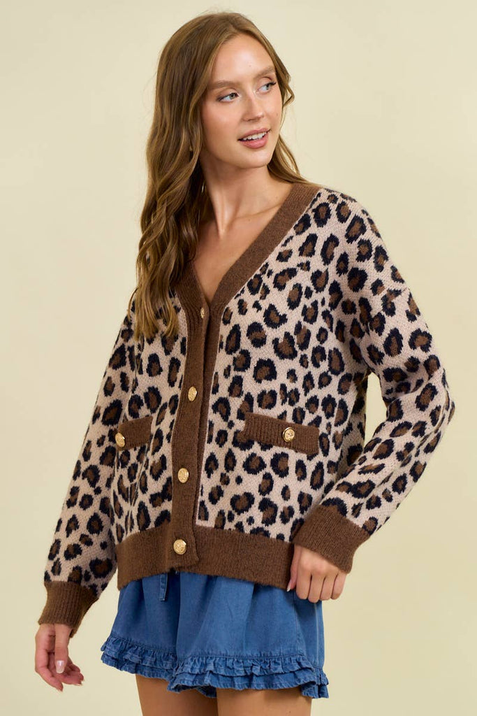Leopard Print Knit Cardigan Sweater