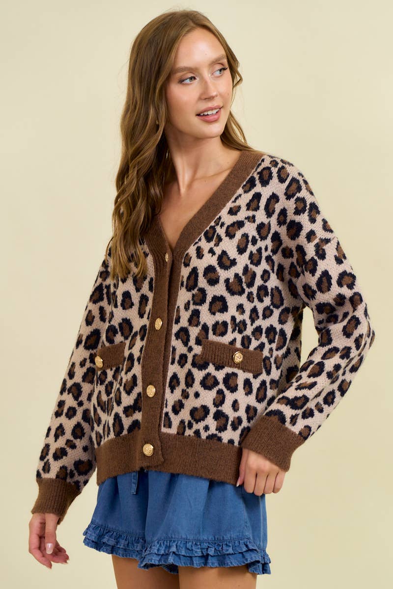 Leopard Print Knit Cardigan Sweater