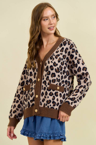 Leopard Print Knit Cardigan Sweater