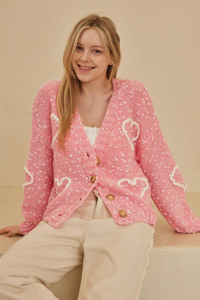 Pink Cardigan with Heart Overstitch