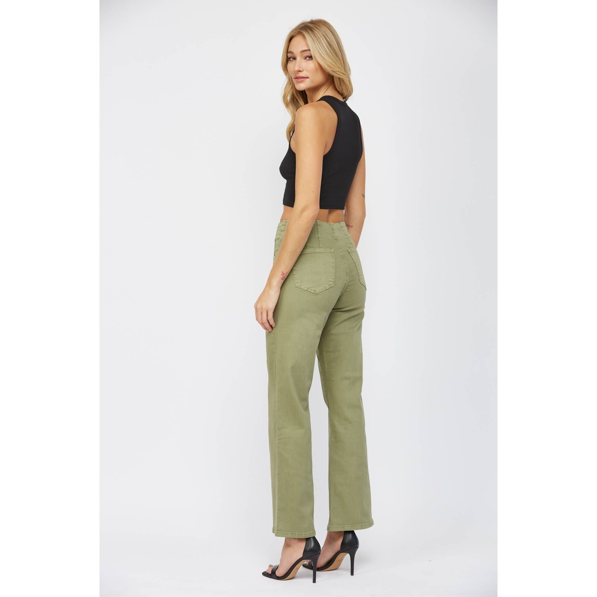 Olive High Rise Wide Leg Pants