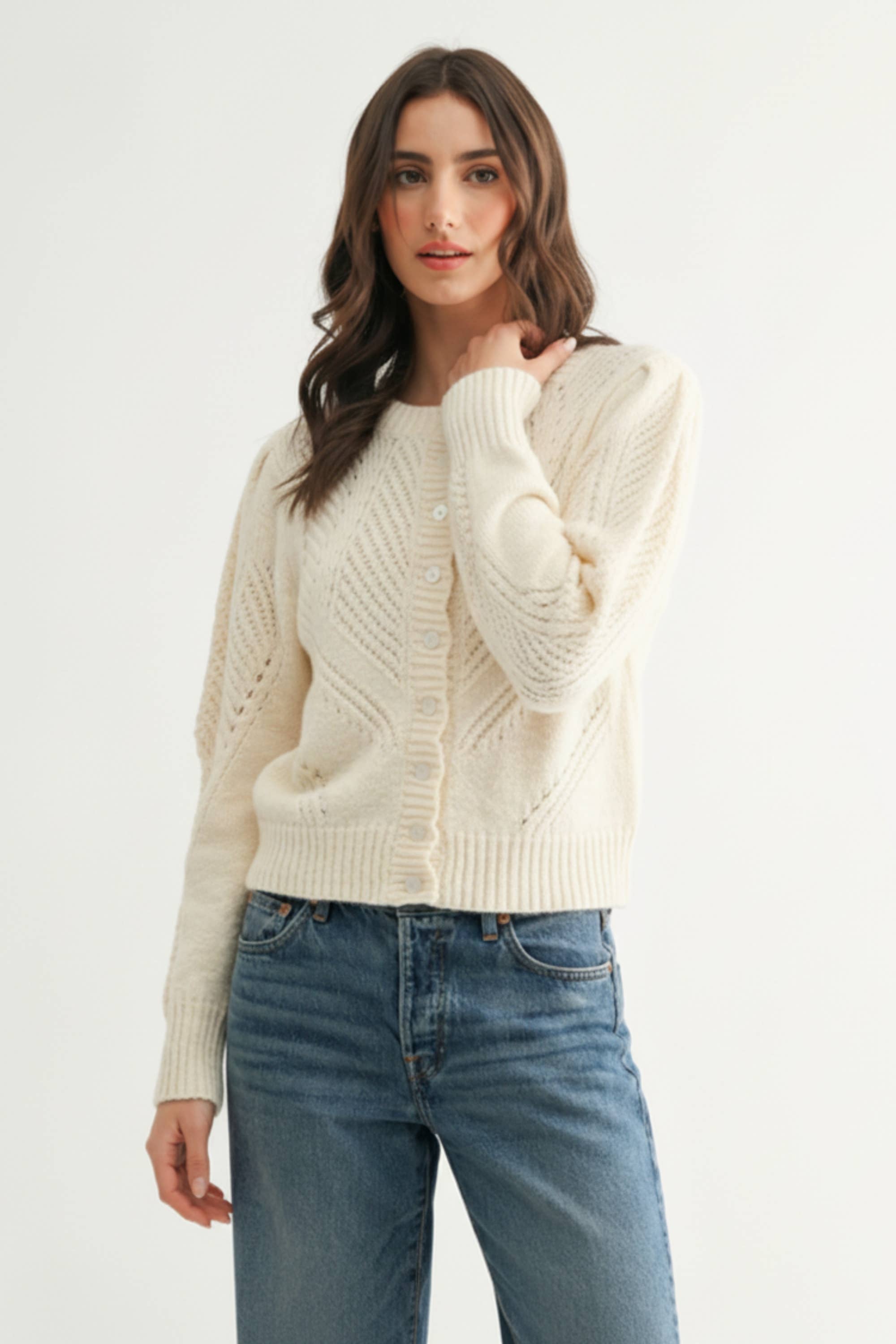 Cable Knit Button-Up Cardigan
