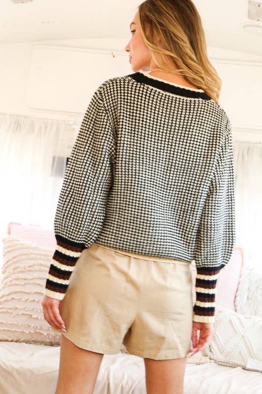 Black Contrast Knitted Sweater