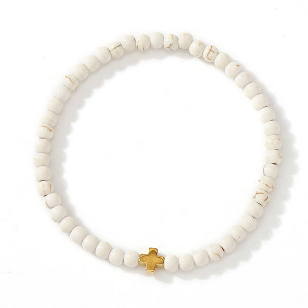 Natural Stone Cross Beaded Stretch Bracelet