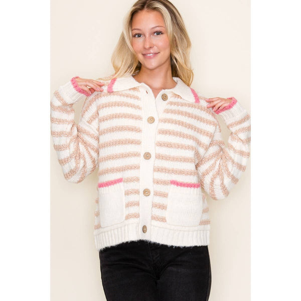 BUTTON DOWN STRIPED CARDIGAN