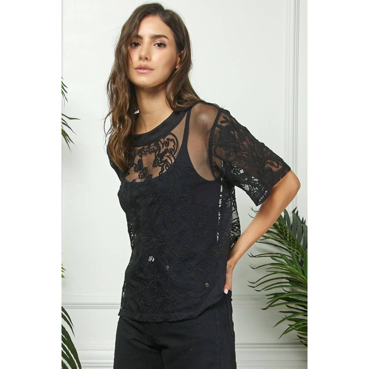 Crochet Flower Lace Mesh Top