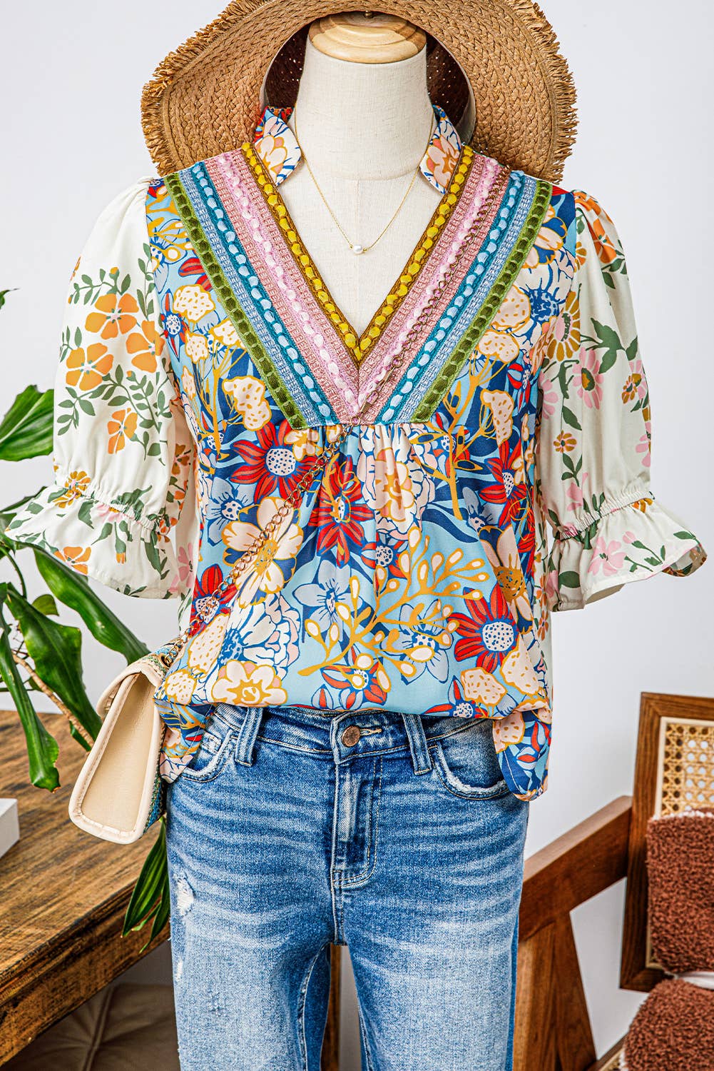 Boho Crocheted Floral Blouse