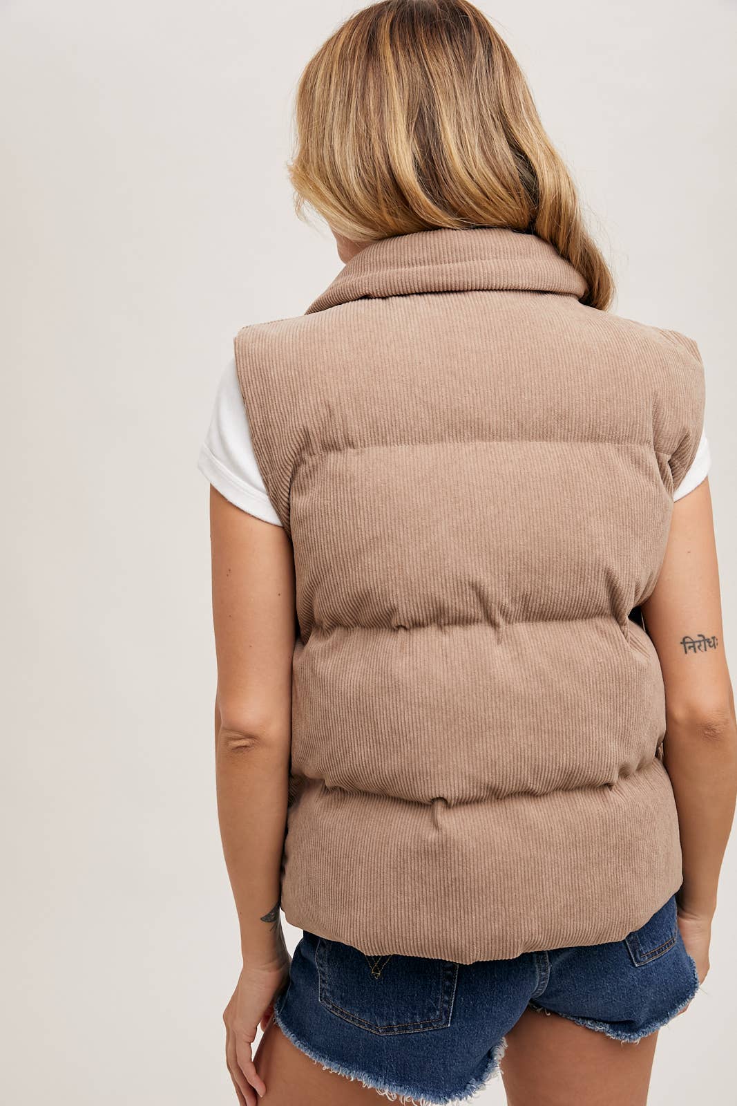 Corduroy Puffer Zip Front Vest