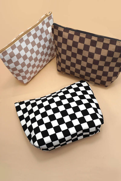 Large Checkered Cosmetic Makeup Bag